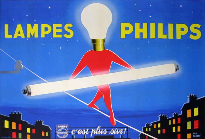 For sale: AFFICHE ANCIENNE DECO LAMPES PHILIPS - C EST PLUS SUR -