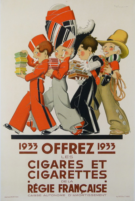 For sale: OFFREZ LES CIGARES ET LES CIGARETTES DE LA RÉGIE FRANÇAISE AFFICHE ANCIENNE