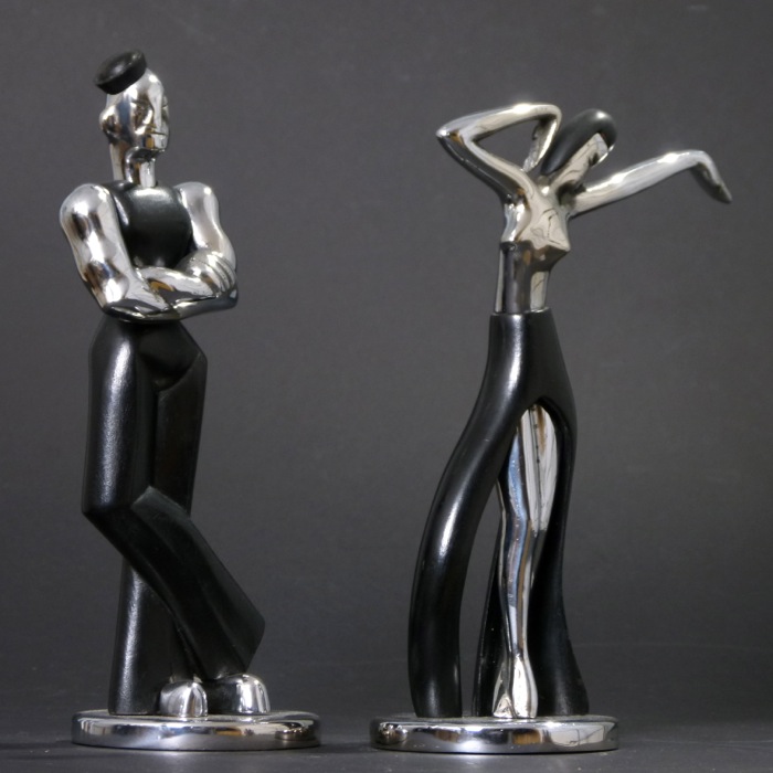 For sale: PAIRE DE PERSONNAGE DANSEUR ART DECO  CUBISTE METAL ET BOIS