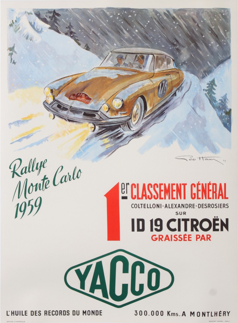 For sale: RALLYE DE MONTE CARLO  1959 CITROÊN ID 19 PREMIÈRE AU CLASSEMENT  GÉNÉRAL GRAISS
