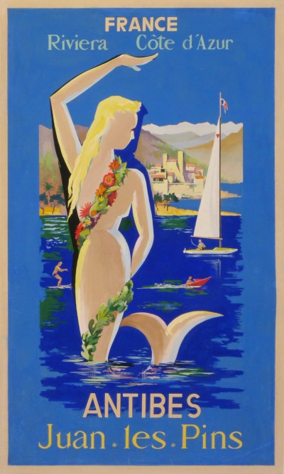 For sale: FRANCE RIVIERA COTE D'AZUR - ANTIBES JUANS LES PINS - Gouache painting