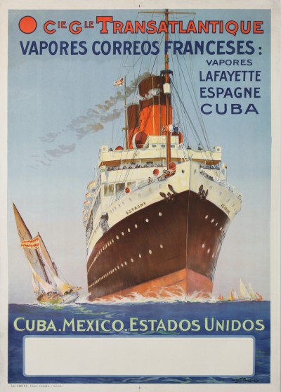 For sale: Cie Gle TRANSATLANTIQUE VAPORES CORREOS FRANCESES LAFAYETTE ESPAGNE CUBA MEXICO