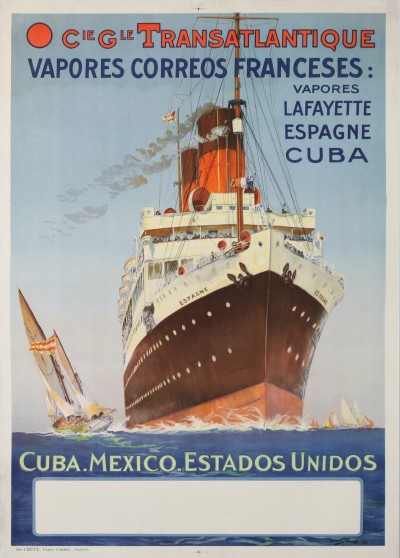 For sale: Cie Gle TRANSATLANTIQUE VAPORES CORREOS FRANCESES LAFAYETTE ESPAGNE CUBA MEXICO