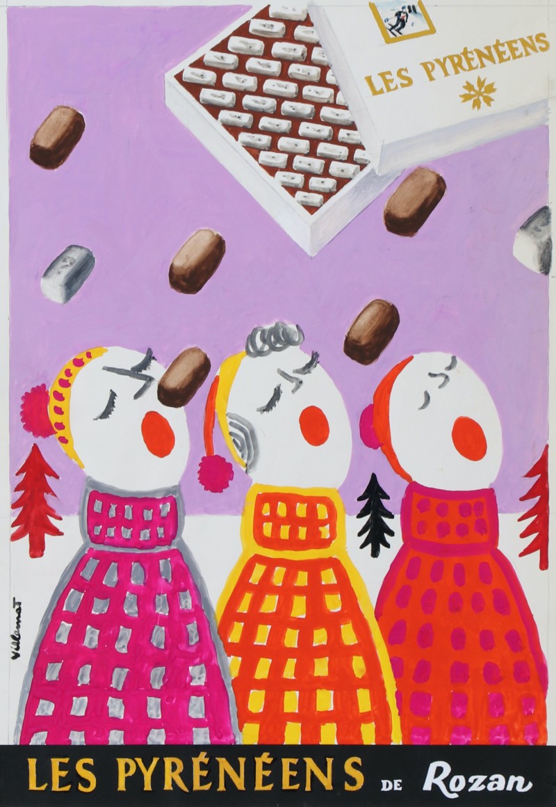 LES PYRENEENS de ROZAN CHOCOLAT projet de l'affiche VILLEMOT Bernard