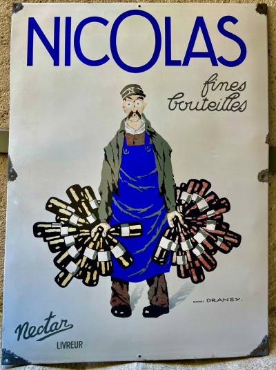 For sale: NICOLAS FINES BOUTEILLES PLAQUE ÉMAILLÉE DRANSY NECTAR Livreur