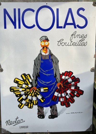 For sale: NICOLAS FINES BOUTEILLES PLAQUE ÉMAILLÉE DRANSY NECTAR Livreur