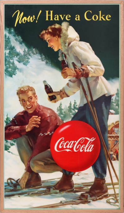 For sale: DRINK COCA-COLA  NOW HAVE A COKE  ! Skiers