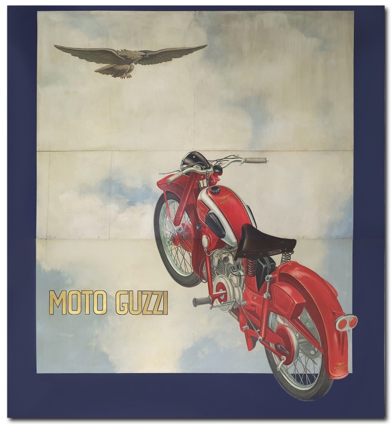For sale: MOTO GUZZI  PANNEAU PUBLICITAIRE HUILE SUR PANNEAU PROJET ORIGINAL