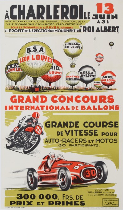 For sale: CHARLEROIS CONOURS DE BALLONS ET DE VITESSE AUTO-MOTO