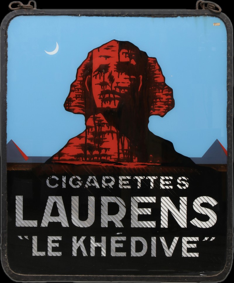 For sale: GRANDE ENSEIGNE EN VERRE DOUBLE FACE CIGARETTES LAURENS LE KHEDIVE ET TABAC NOIR NERA
