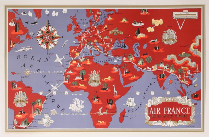 For sale: PLANISPHERE RÉSEAU AÉRIEN MONDIAL // AIR FRANCE