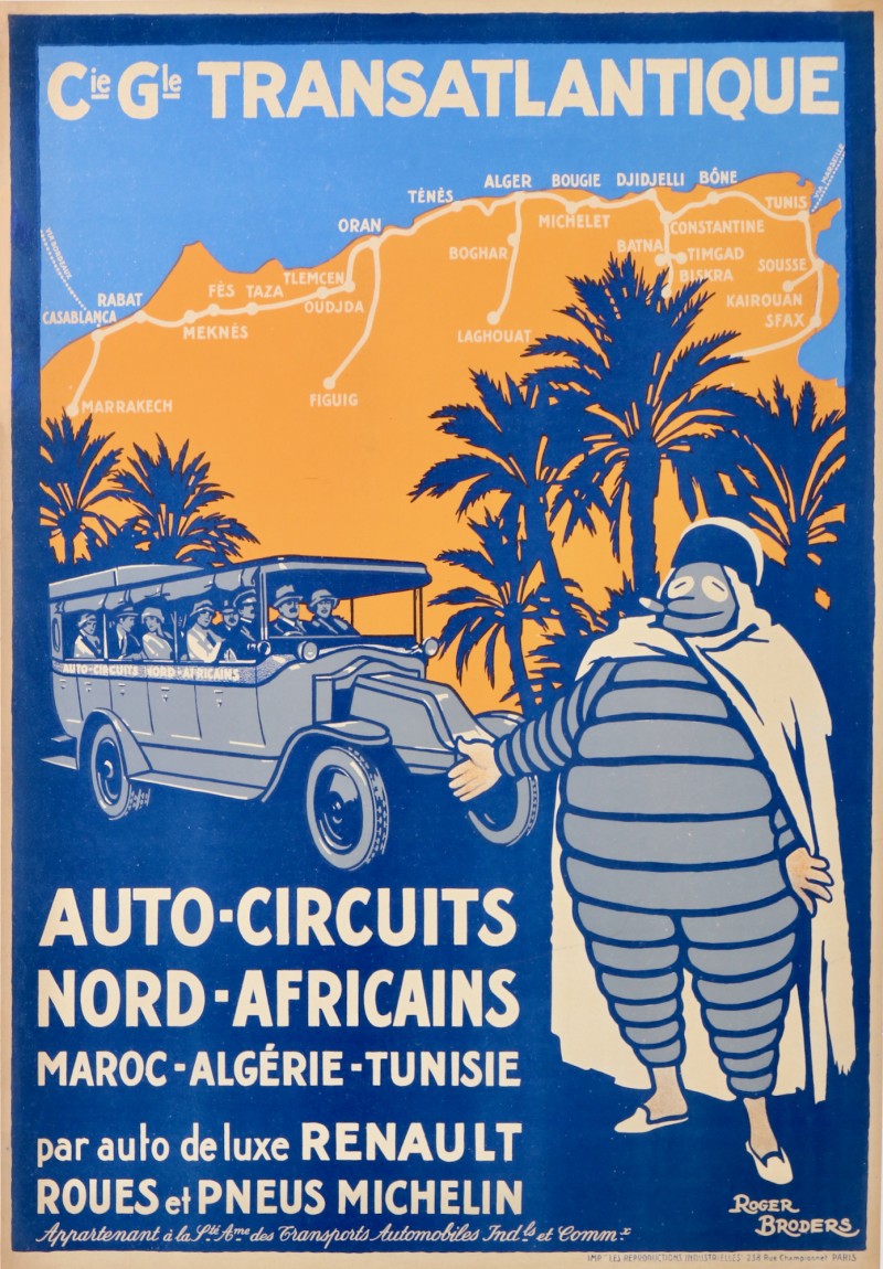 For sale: BIBENDUM Cie Gal TRANSATLANTIQUE AUTO CIRCUITS NORD AFRICAINS MAROC ALGERIE TUNISIE PAR AUTO de LUXE RENAULT ROUES ET PN