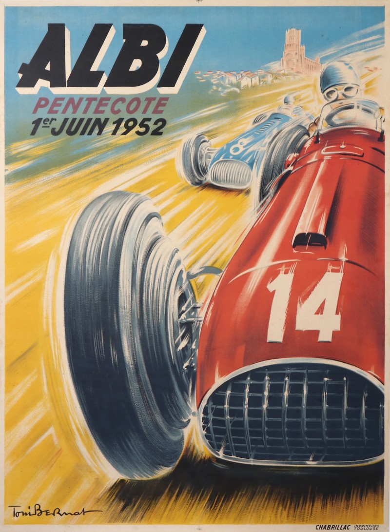 For sale: AFFICHE VINTAGE ALBI COURSE AUTOMOBILE // PENTECOTE 1ER JUIN 1952