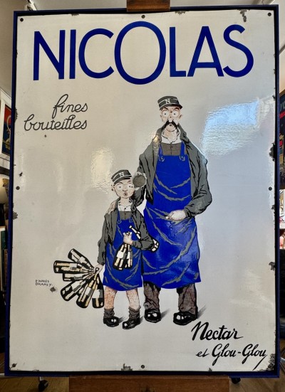 For sale: NICOLAS FINES BOUTEILLES   NECTAR ET GLOUGLOU GRANDE PLAQUE EMAILLÉE