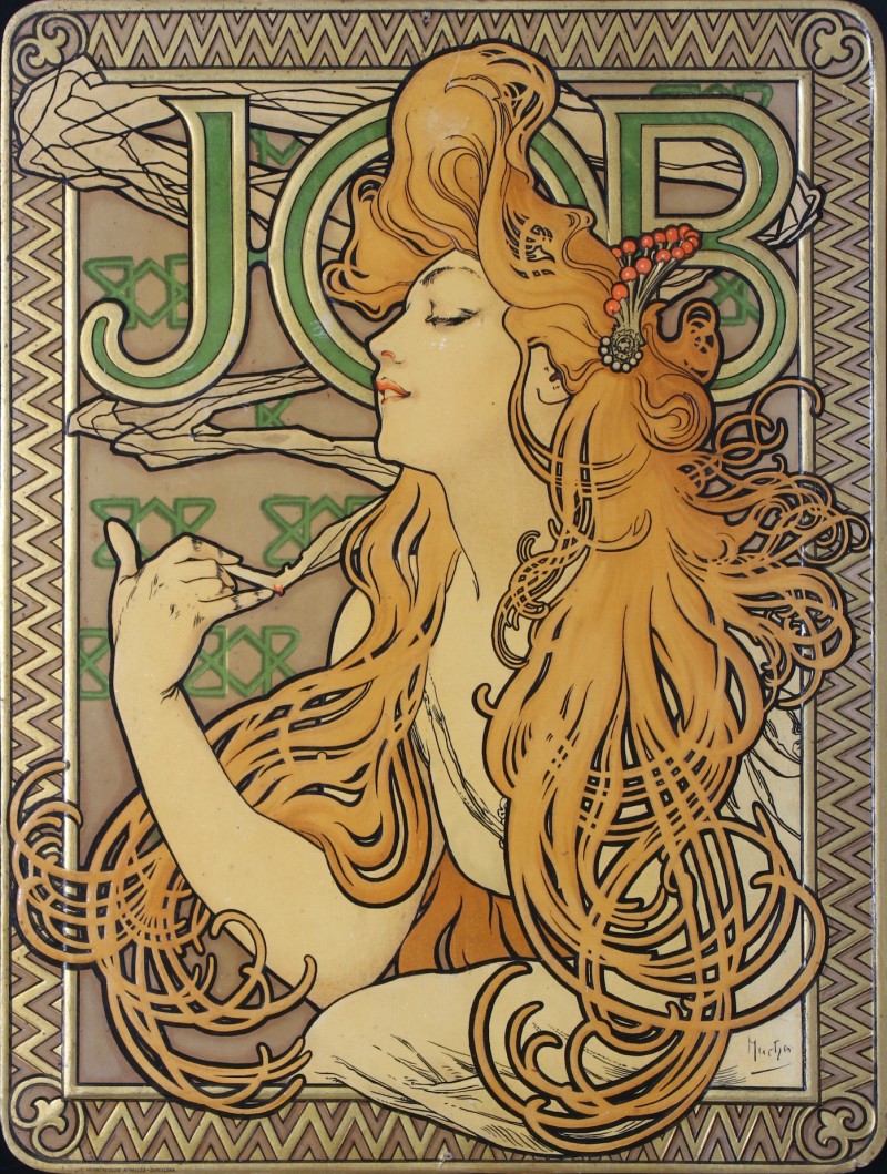For sale: ALFONS MUCHA – JOB Papier à Cigarettes – RARE carton publicitaire lithographié en relief, version espagnole, 1896