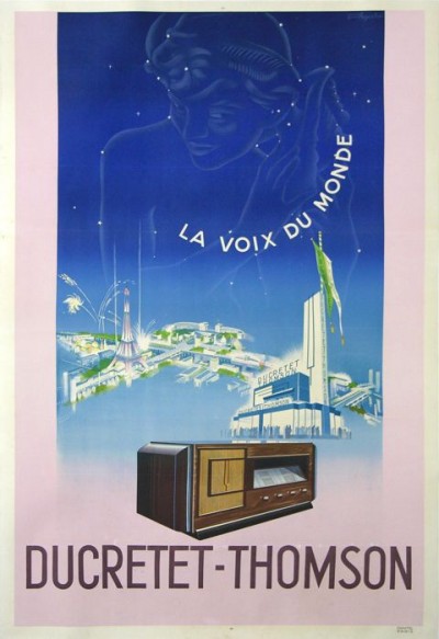 For sale: POSTE RADIO DUCRETET THOMSON LA VOIX DU MONDE - AFFICHE ANCIENNE