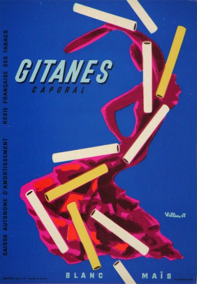 For sale: AFFICHE ACIENNE DE VILLEMOT PUR LES CIGARETTES GITANES SEITA