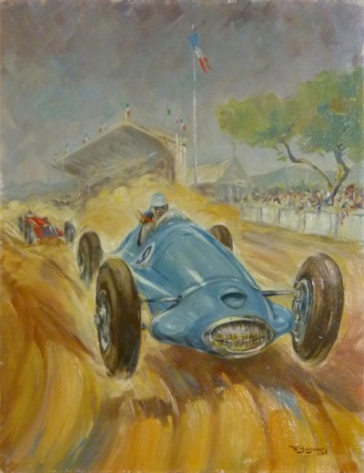 For sale: PEINTURE HUILE COURSE AUTOMOBILE REIMS CIRCUITE DE GUEUX