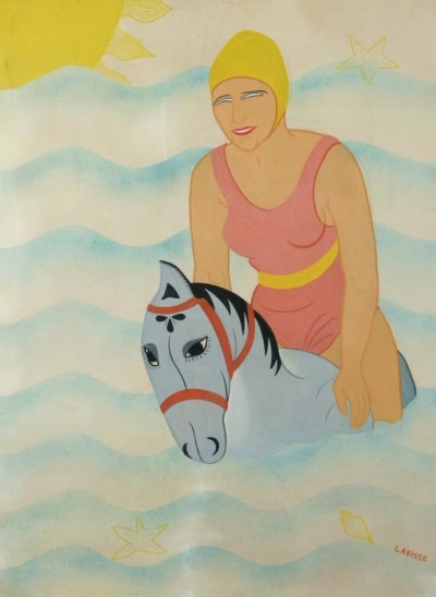 For sale: IDYLLE À LA PLAGE  VERSION 1 PROJET  ORIGINAL D'AFFICHE- LA FEMME BOUÉE CHEVAL-