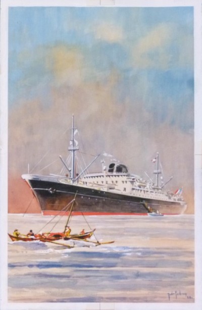 For sale: MESSAGERIES MARITIMES  FERDINAND LESSEPS  MAQUETTE GOUACHE-PROJET DE L'AFFICHE